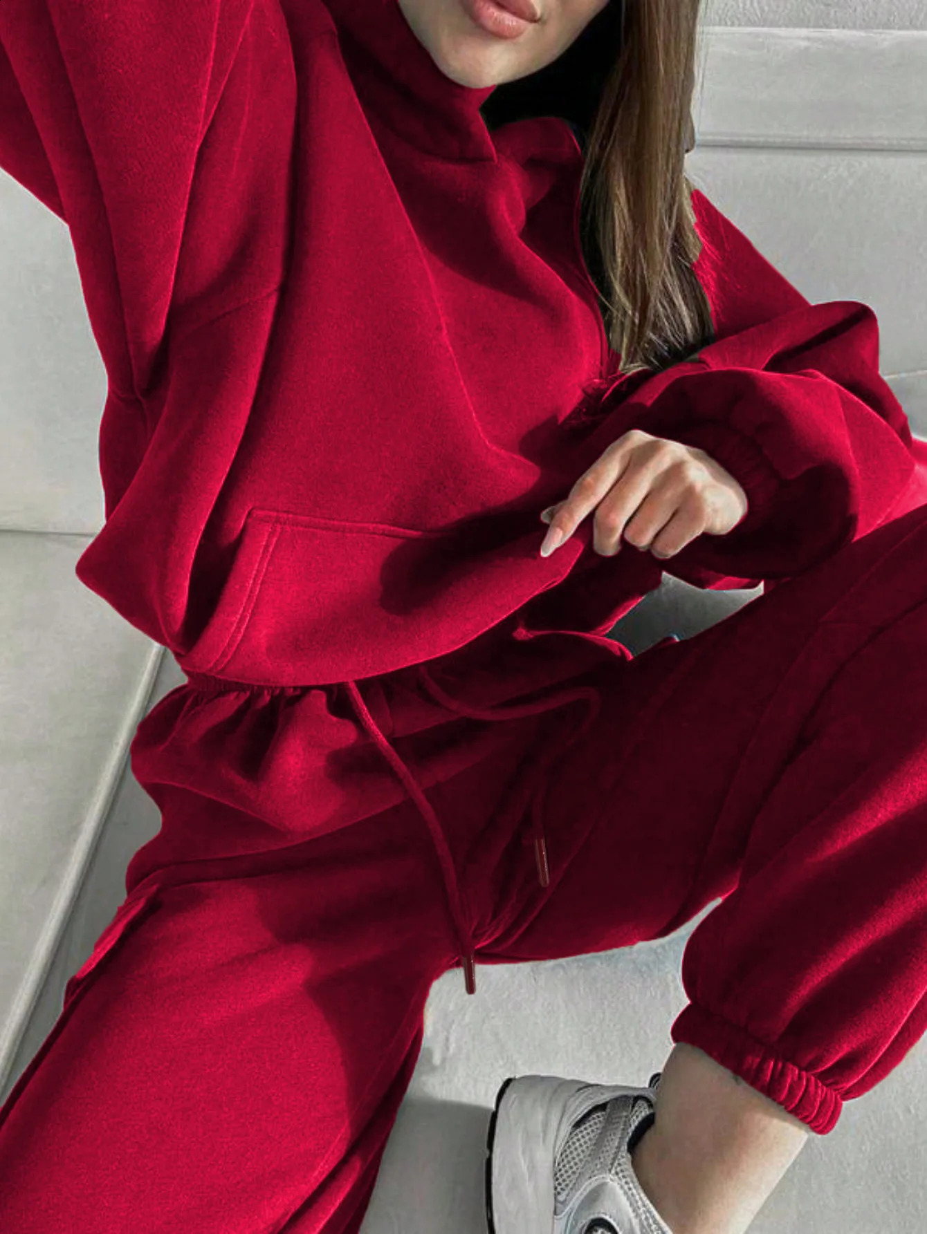Hoodies Suit Winter Autumn Solid Casual Tracksuit Women Fleece 2 Pieces Set Sports Sweatshirts Pullover Jogger Sweatpants Outfit 250805
