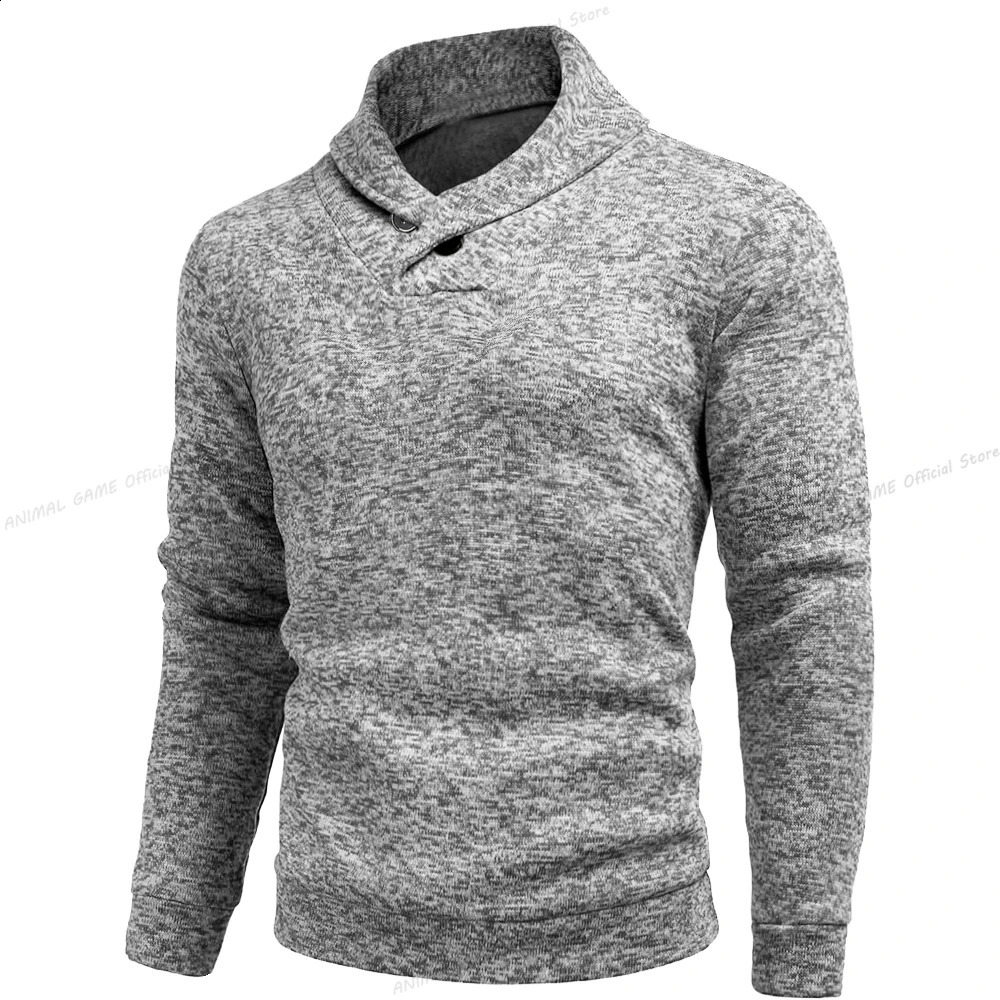 Autumn Long Sleeve Turtleneck Sweatshirts Button Solid Color Pullover Men Winer Breathable Sweaters Lapel Oversize Sweater 250809
