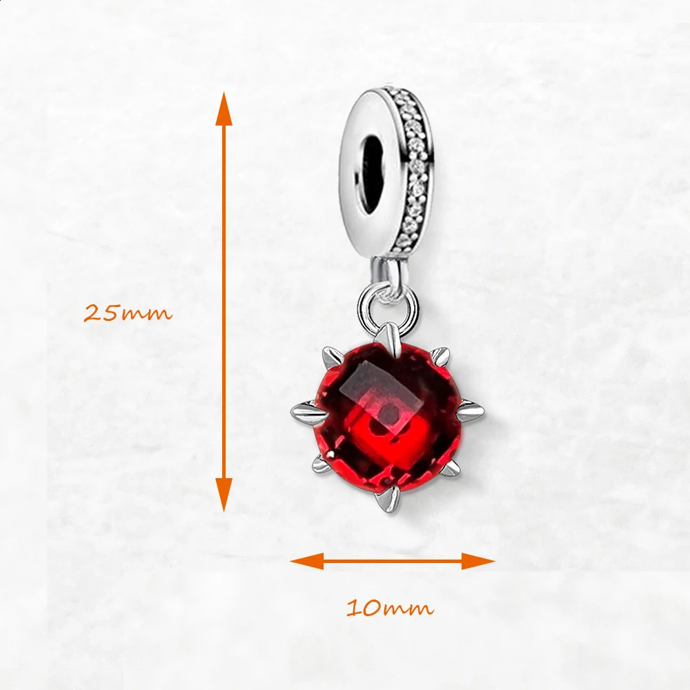 Red Stone Dangle Charm Europe Club Fine Jewelry For Women Summer Trendy Gift In 925 Sterling Silver 250807