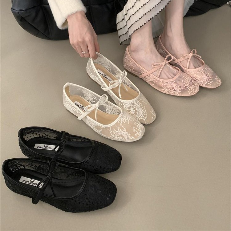 Leisure Mary Jane shoes flat shoes 2025 designer new breathable women's mesh shoes single shoe bow