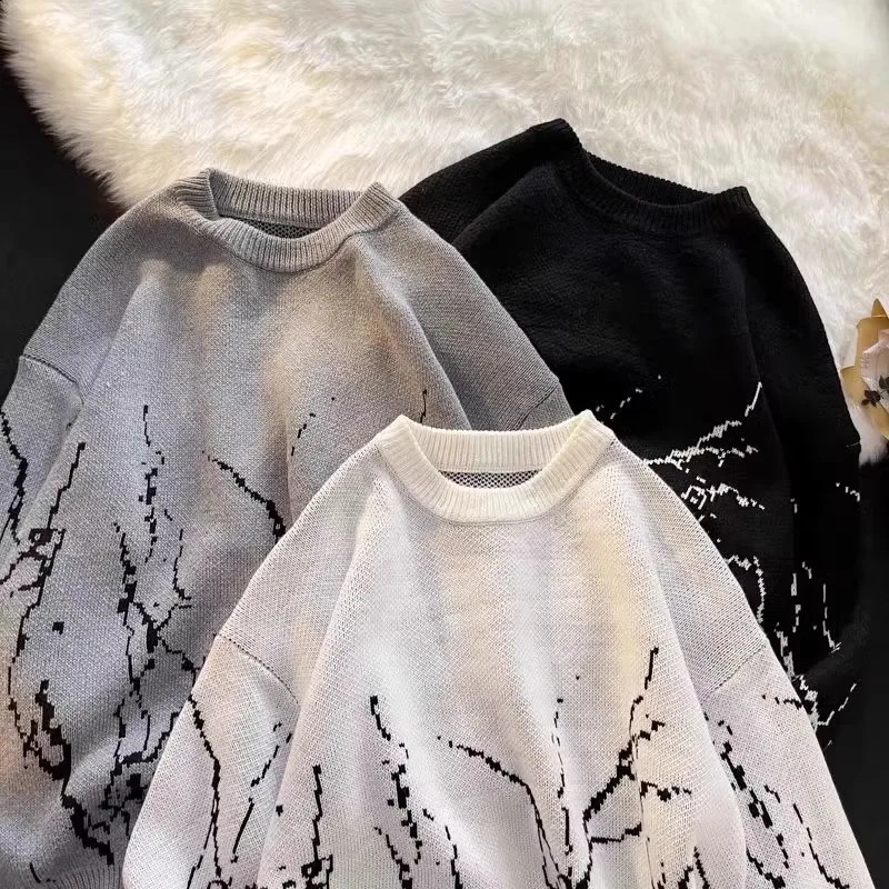 Splash Ink Mens Sweaters Japanese Retro Winter Man Pullover Knit Y2k Ugly Sweaters Goth Punk Knitwear Clothing 250805