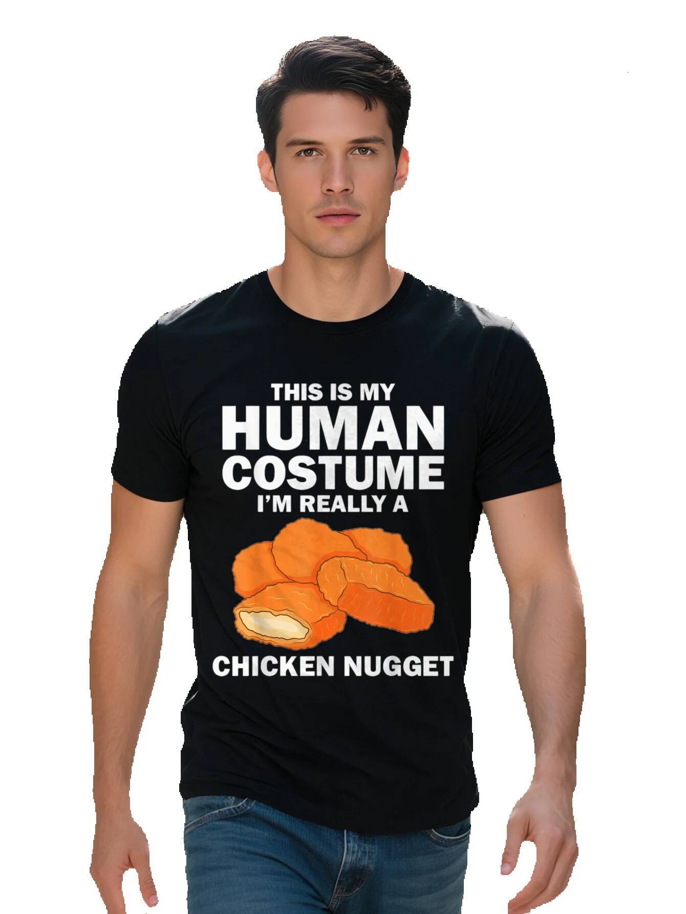 Men s Cotton T Shirt Fun Chicken Net Design Casual Fit, Washable 4703b