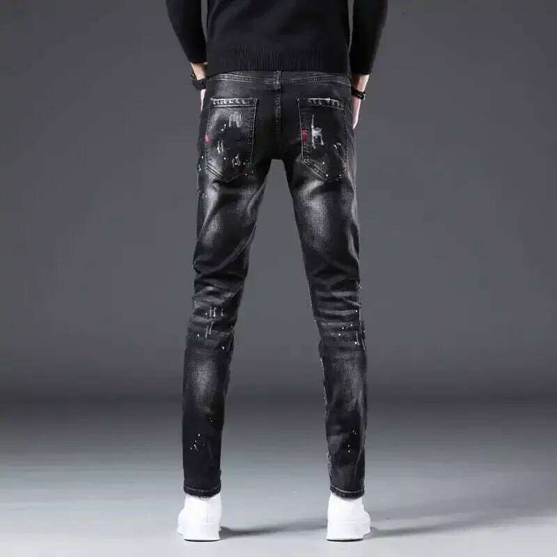 Trousers Ripped Torn Patch Man Cowboy Pants Slim Fit with Holes Men's Jeans Tight Pipe Skinny Broken 2024 Korean Autumn Goth Xs