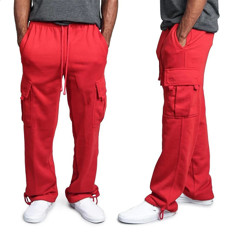 Mens Cargo Pants Loose Drawstring Sweatpants with Pockets Sports Straight Trousers Jogging Long Pants Hip Hop Streetwear 250809