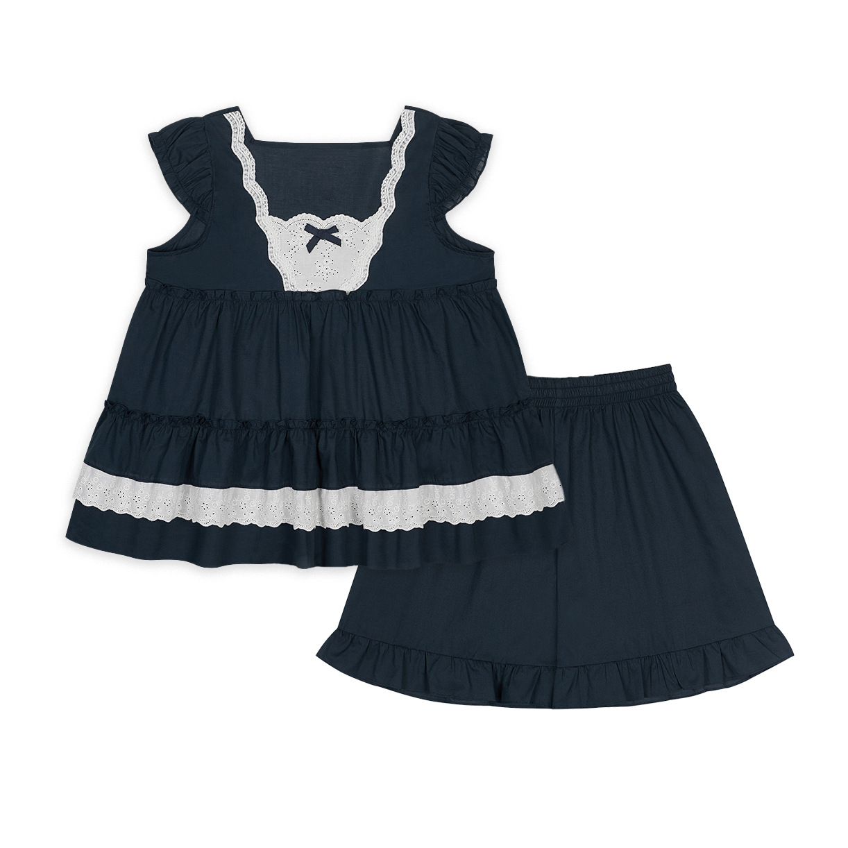 B1013-Women's summer pure cotton pajamas sweet and cute lace square collar sleeveless shorts home wear suit