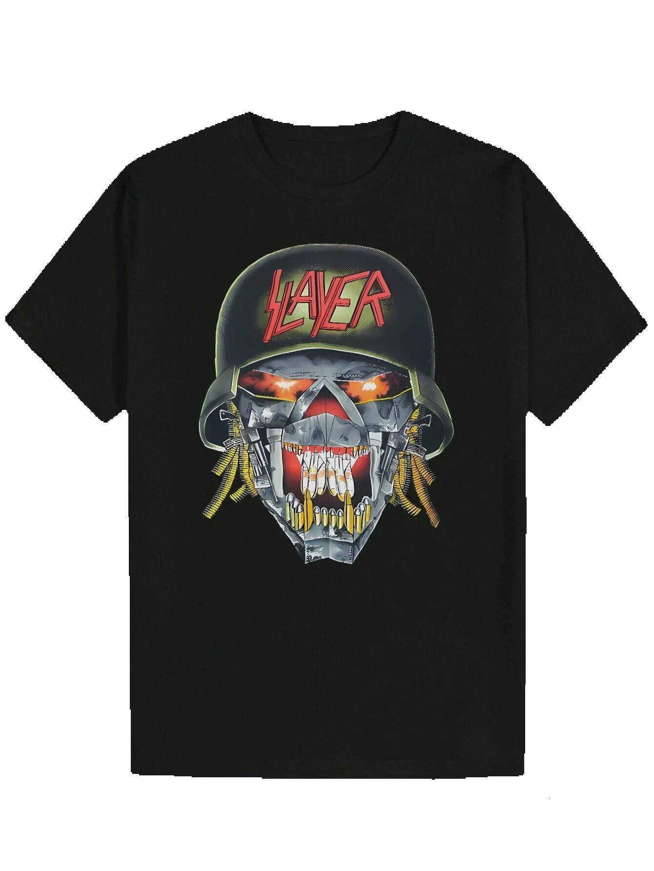 Men's Black Graphic T-Shirt - Crew Neck Polyester T-Shirt, Bold Skull Pattern, Eye-catching Red and Yellow Color Scheme, Machine Washable, Summer
