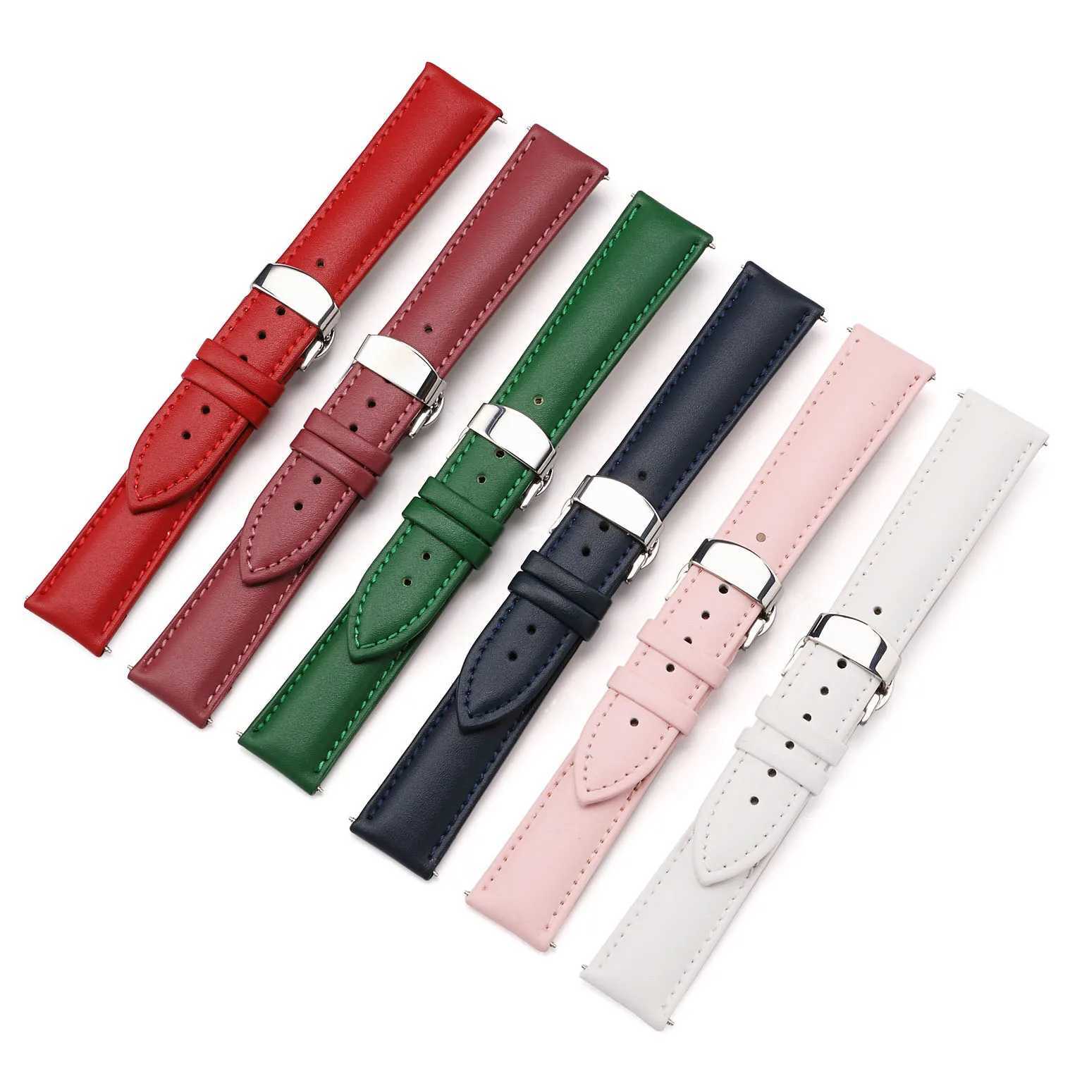 12 14 16 18 20 22 24mm Genuine Leather Watch Band Wristwatch Strap for Women and Men with Butterfly Buckle Wristband with Pins W250811
