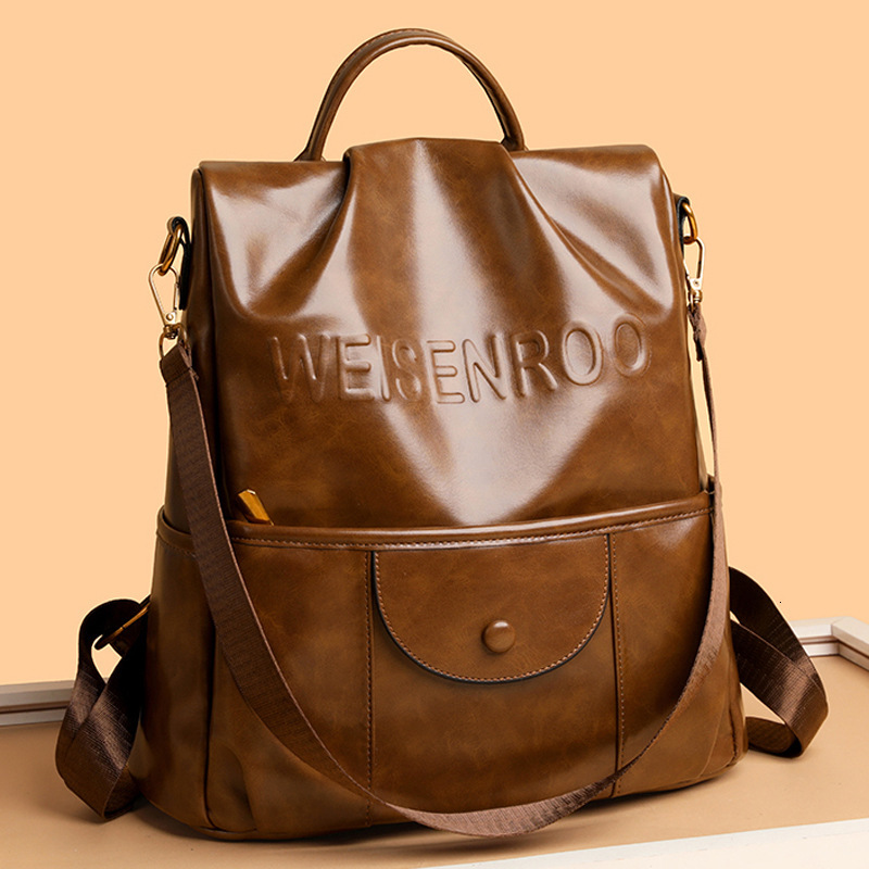 Oil Wax Leather Women's New Casual Anti-theft Backpack Commuting Travel Large Capacity Student Schoolbag ddmymoon