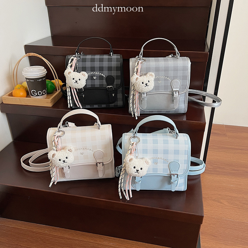 2025 High-end Fashion Cute Youthful Plaid Bag Large Capacity Commuter with Pendant Handheld Backpack for Women ddmymoon