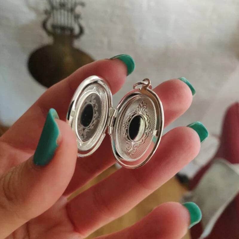 40-75cm Sterling Sier Oval heart Round Photo open Frame Pendant Necklace Snake Chain For Woman Man Wedding Jewelry