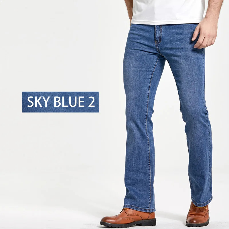 Mens Boot Cut Jeans Slightly Flared Slim Fit Blue Black Trousers er Classic Male Stretch Denim Pants 250805