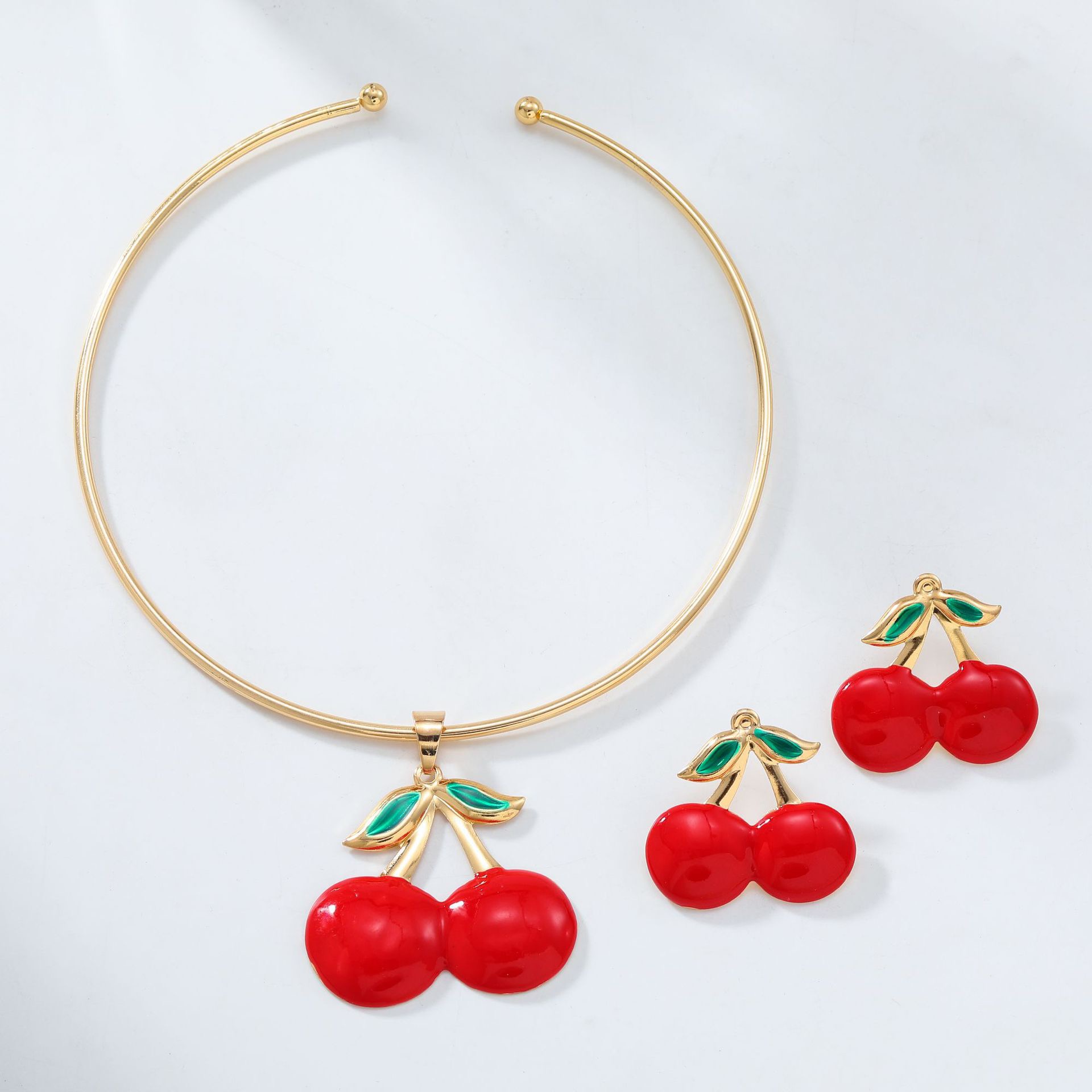 2025 New Fashion Accessories Cherry Necklace and Earring Set Simple Women's Fashion Accessories Set