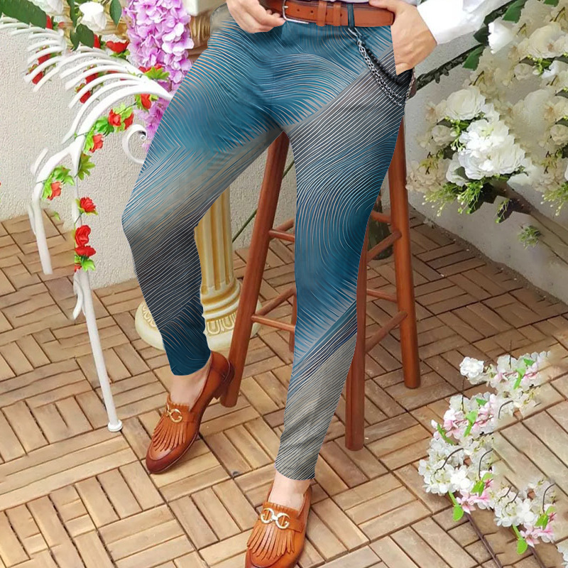 Men's long pants mid-waist casual pants 3D printed slim-fitting pants men's straight-leg pants S-3XL
