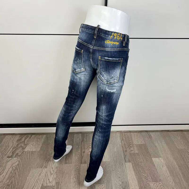 Latest designer fashion new men's jeans, washed, vintage painted embroidery, stretchy slim fit hombre