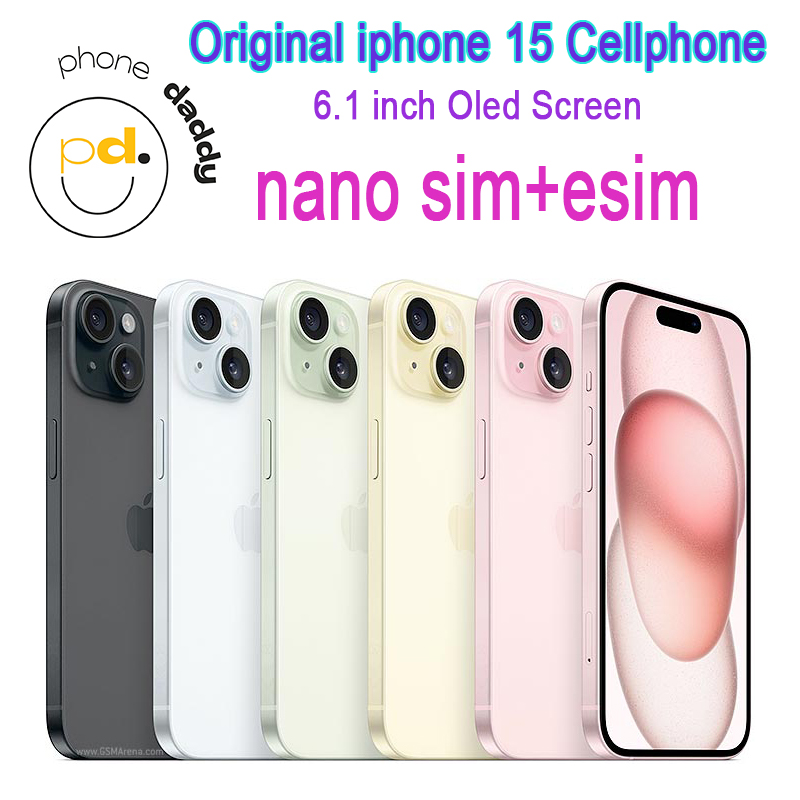 iPhone Original Unlocked iphone 15 Cellphone 6.1" Real Oled screen RAM 6GB ROM 128GB/256GB/512GB 5G IOS NFC Mobilephone with Face ID nano SIM esim
