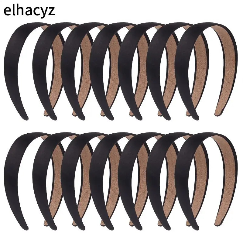 14pcs/lot Lady Solid Satin Hair Black Plain Alice Headbands 1Inch Width Hairband Ribbon Hair Accessories 250805