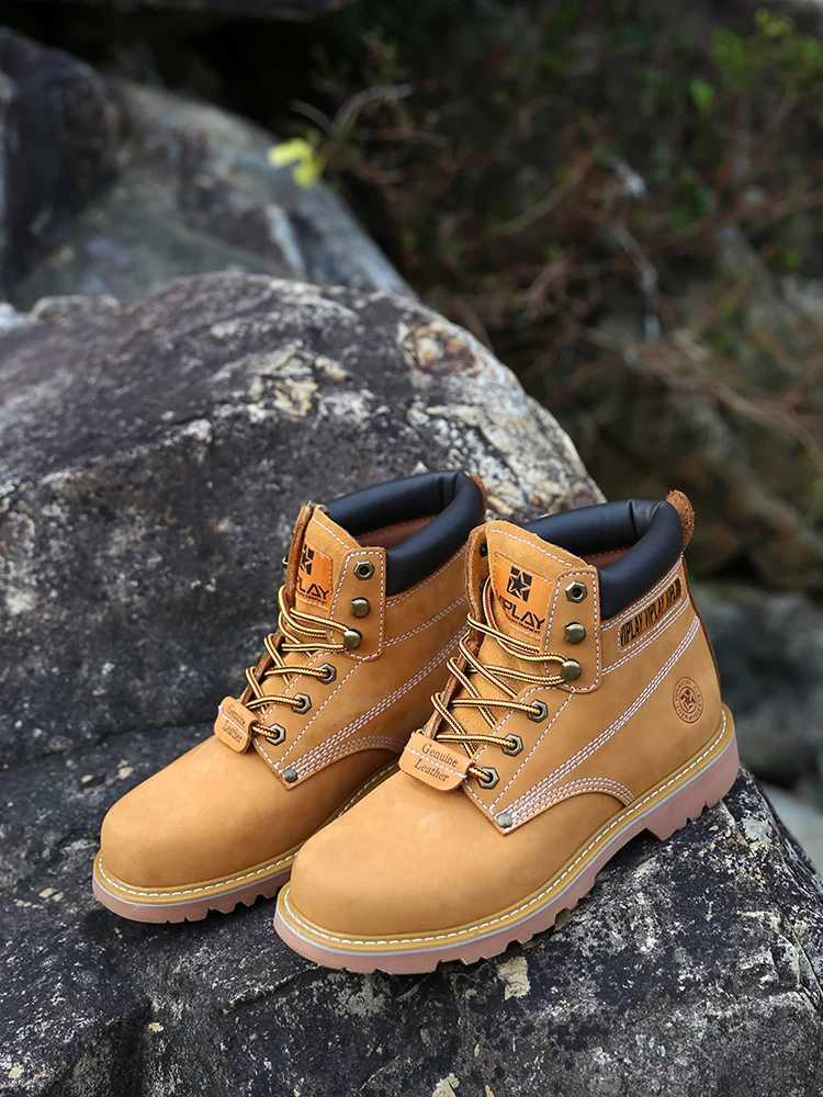 Men Boots Leather Shoes Men Popular Comfy Spring Autumn Shoes Working Ankle Boots Waterproof Shoes Lovers Shoes Yellow Boots W250811