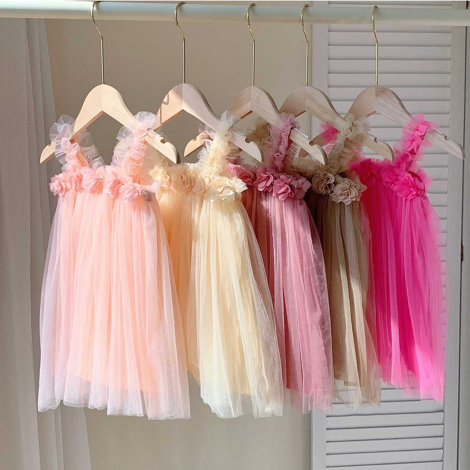 MILANCEL New Summer Kids Sweet Mesh Dress Girls 6 Colors Suspended Floral Beach Skirt Children Tutu Princess Dress W250811