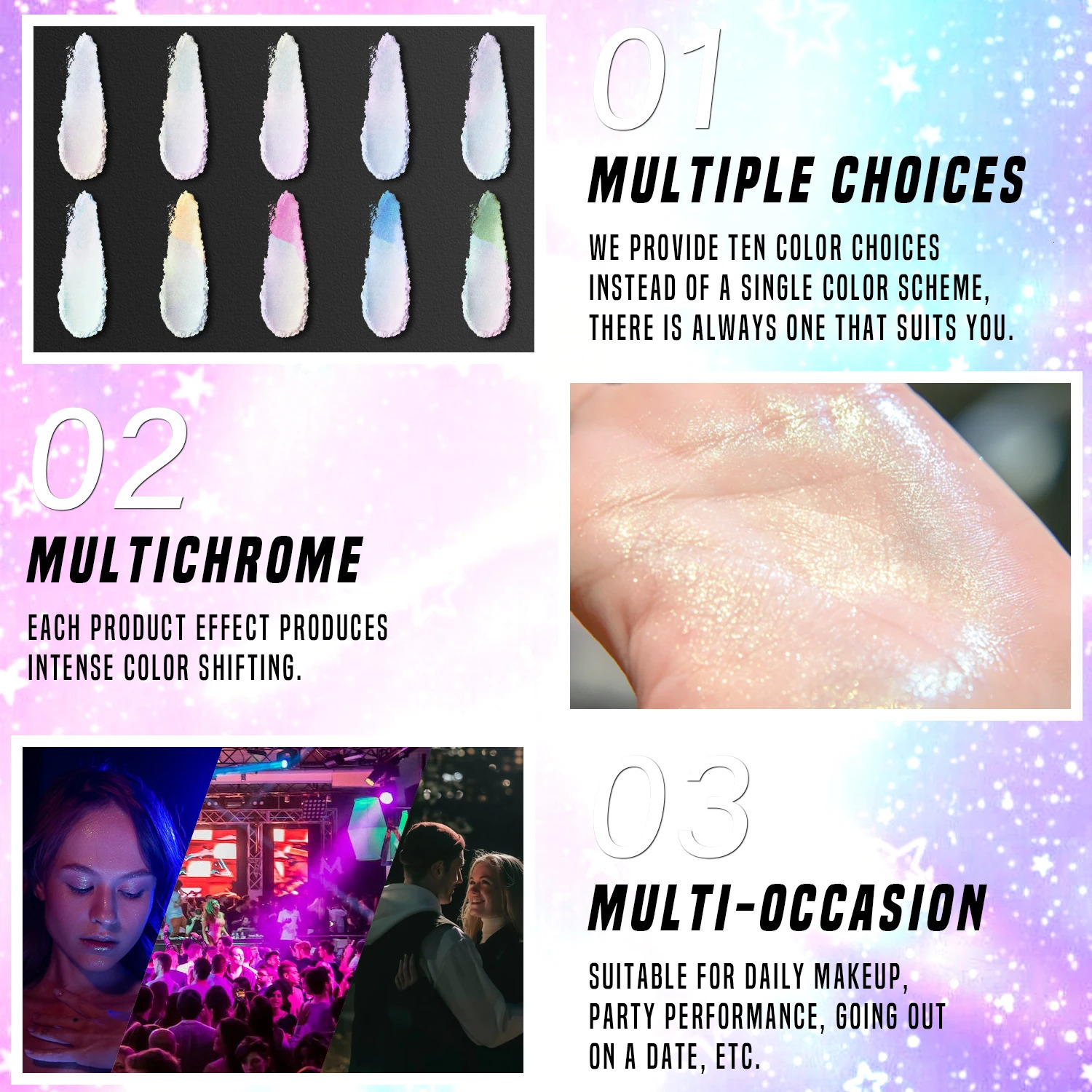 CHARMACY Duochrome Pigment Highlighter Glitter Long-lasting Multichrome Professional Highlighter Cosmetic Makeup for Women 250811