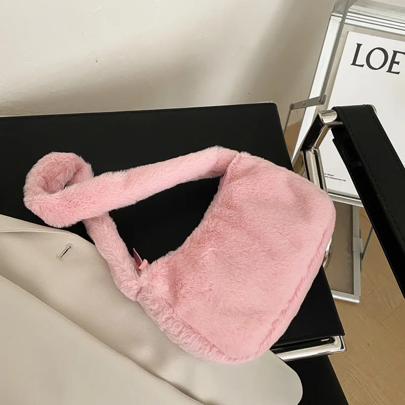 Simple n Women Soft Plush Hobos Shoulder Bags Winter Furry Ladies Clutch Purse Handbag Fashion Female Underarm Bag w250811
