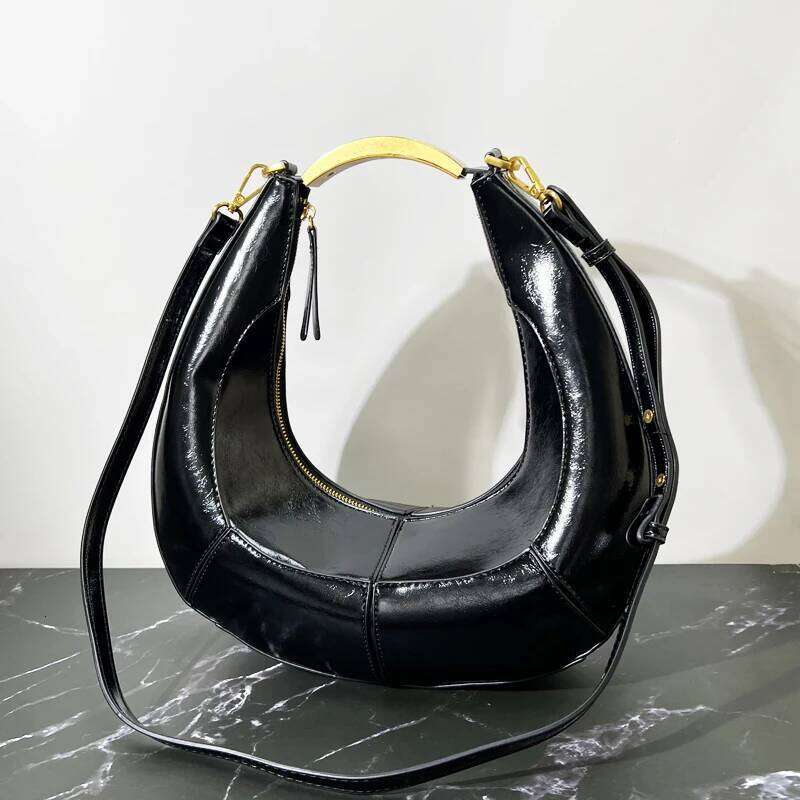 Vintage Half Moon Bags For Women Designer Handbags Purses 2025 New In PU Splicing Design Sequined Small Underarm Shoulder