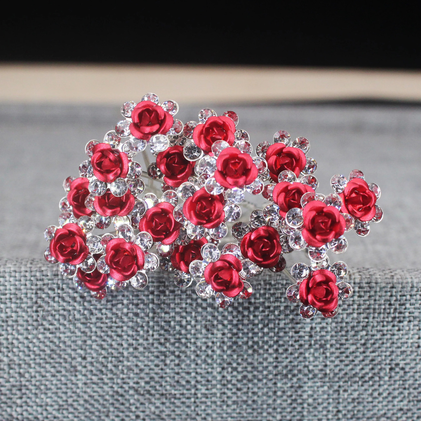 20PCS Rose Flower Hair Clips Crystal Pins for Bridal Wedding Party Daily Life Women Jewelry Acessories 250804