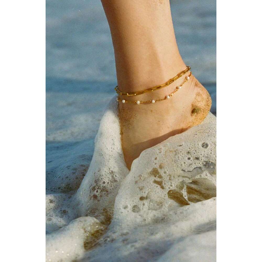 Waterproof Ankle Bracelets Gold Non Tarnish Pearl/Figaro/Cuban/Snake Chain Adjustable Anklets Womens Summer Beach Anklet Foot Jewelry for Women Gift