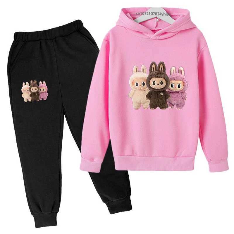 Kids Cute Rabbit Print Autumn Spring 2pcs Hoodie+Pants Tracksuits 2-13 Years Boys Girls Casual Streetwear Children Clothes Sets Z250811