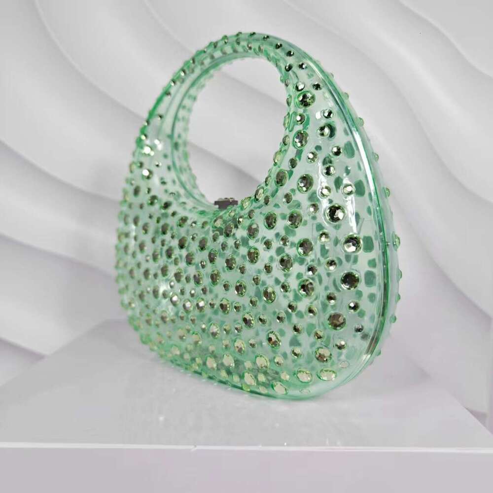 Women's Shiny Transparent Acrylic Box Evening Diamond-encrusted Rhinestone Crescent Moon Clutch Bag