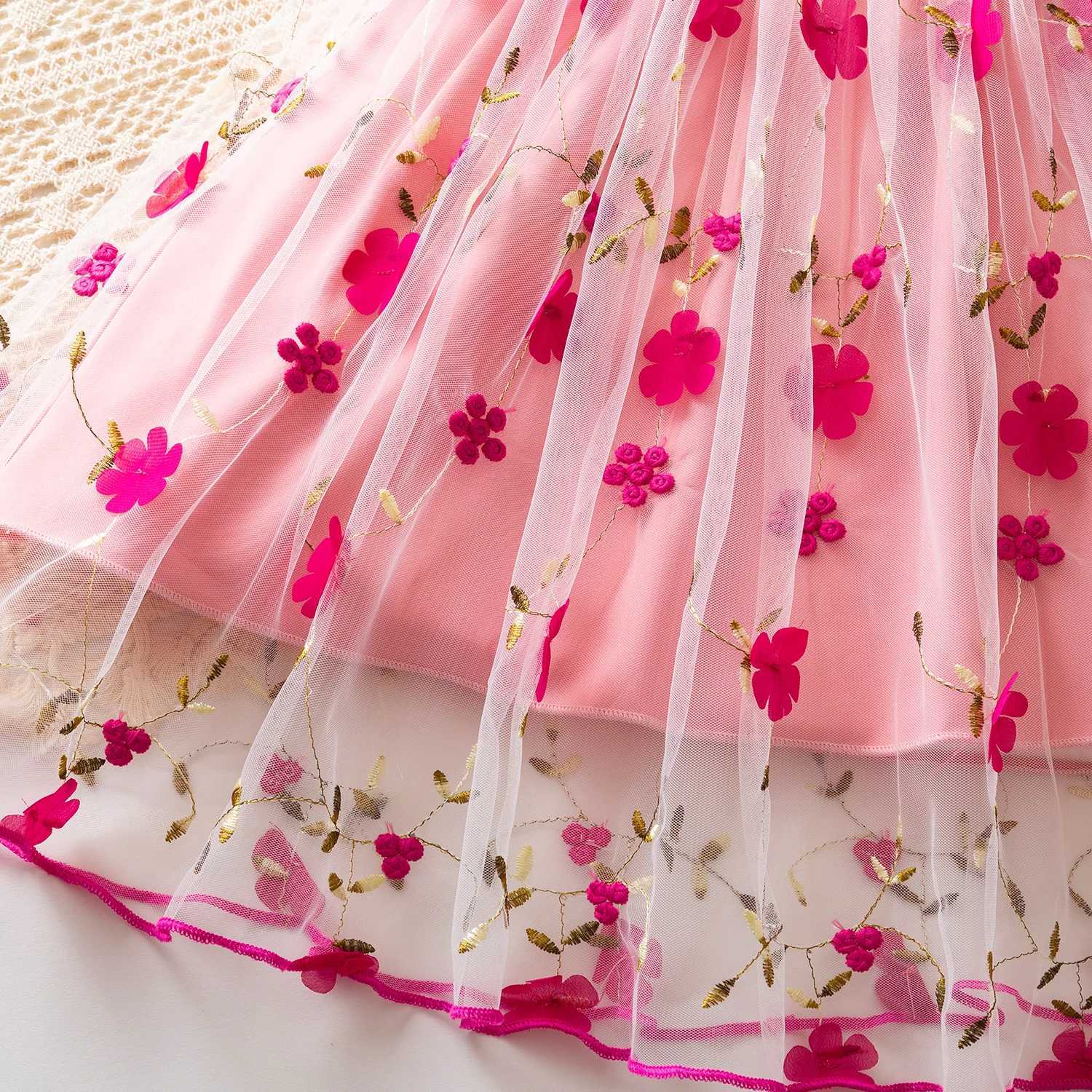 Baby Girls Summer Dresses for 3-8 Years Casual Embroidery Lace Mesh Princess Fairy Dress Kids Birthday Party Easter Dress for Girl W250811