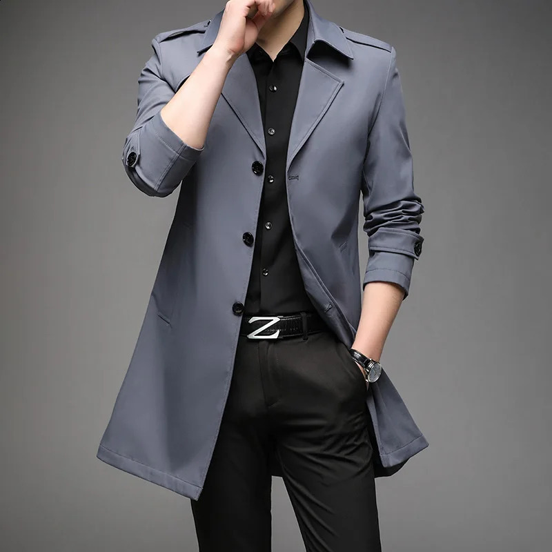 Spring Autumn Long Trench Men Fashion Business Casual Windbreaker Coat Mens Solid Single Breasted Trench Outerwear Plus Size 5Xl 250801
