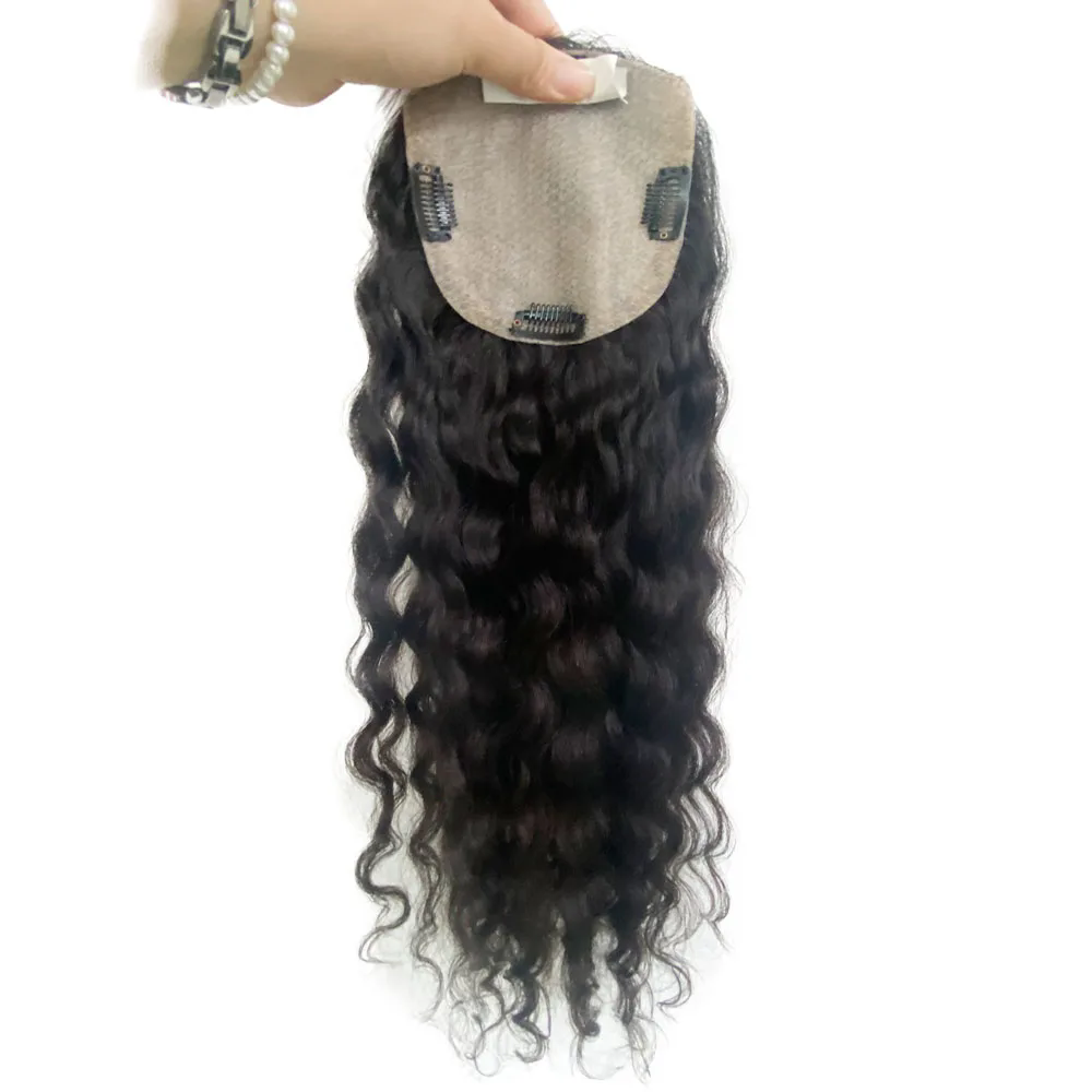 Silk Base Fake Skin Scalp brazilian Virgin Human Hair Women Topper with Clips In Hair Toupee Fine Hairpiece loose deep Wave curly Female