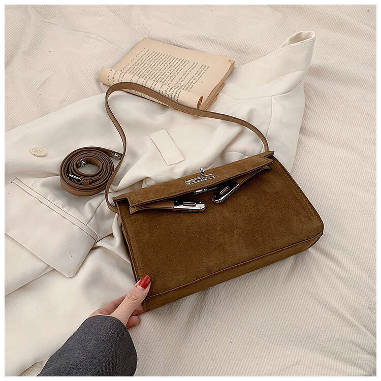 Designer Light Luxury Women Matte Suede Small Square Bag New Autumn Winter Underarm Handbag Single Shoulder Crossbody Purse Original Steel Buckle Hard