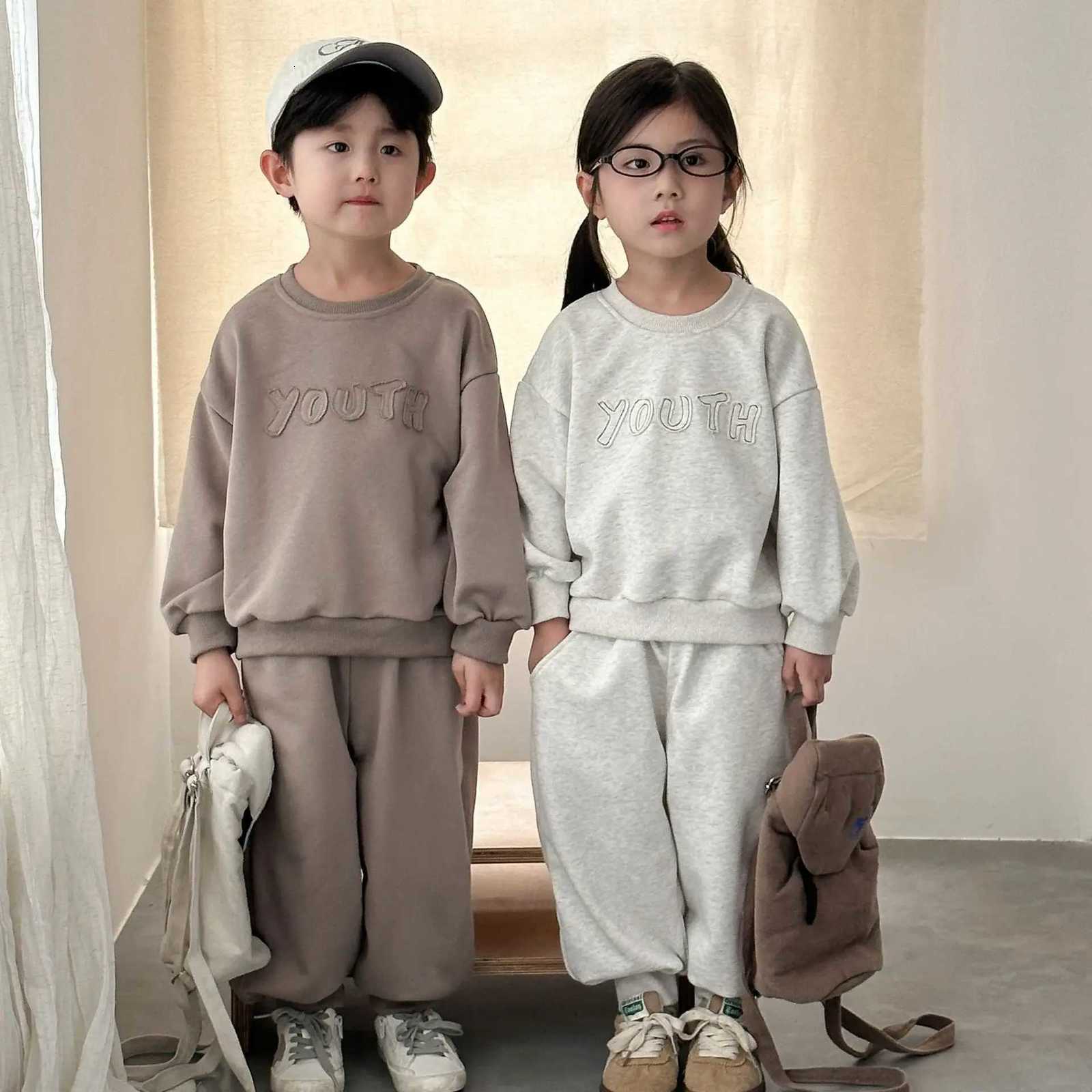 Baby Boys Autumn Sport Sets Round Neck Sweatshirt+Elastic Waist Pant Toddler Boys Sets Solid Color Simple Casual 1-8Y Boys Sets Z250811