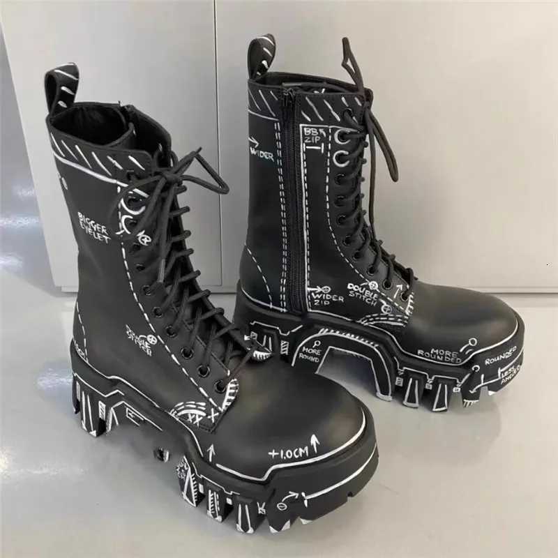 Thick Bottom Men High Top Boots Fashion Men Lace Up Black Boots W250811