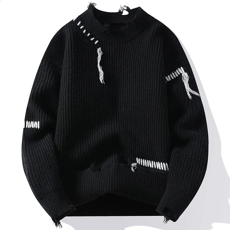 LIBIELIY Mens Hole Knitting Pullovers Autumn Winter Loose Casual Streetwear Knitted Sweater O-Neck Hip Hop Fashion Male Kn 250805