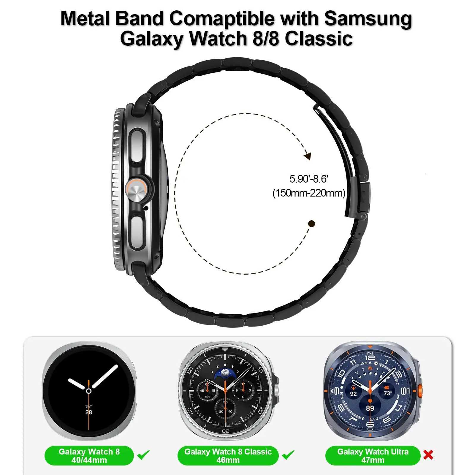 Metal Straps for Samsung Galaxy Watch 8/8 Classic 40mm 44mm 46mm Stainless Steel Wrist Link Bracelet Correa Galaxy Watch 8 Bands W250811