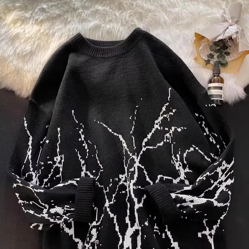 Splash Ink Mens Sweaters Japanese Retro Winter Man Pullover Knit Y2k Ugly Sweaters Goth Punk Knitwear Clothing 250805