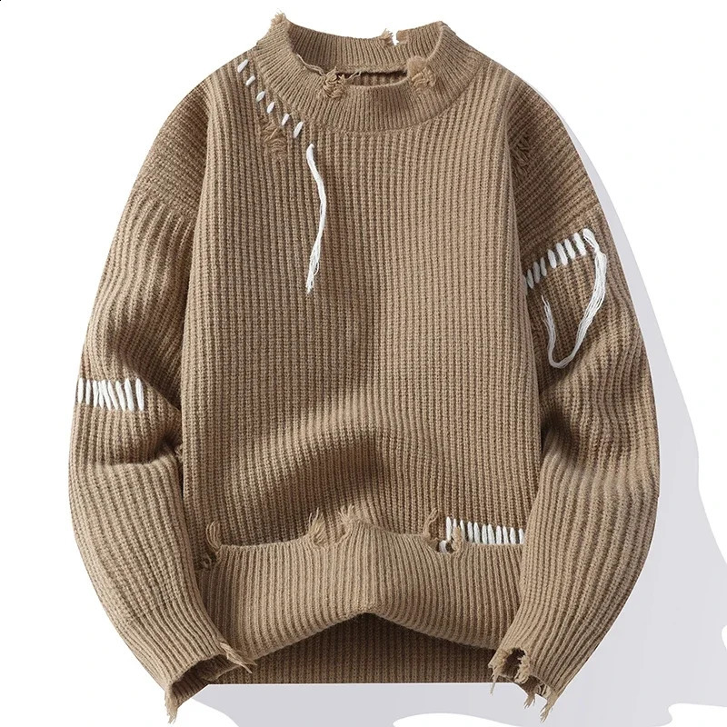 LIBIELIY Mens Hole Knitting Pullovers Autumn Winter Loose Casual Streetwear Knitted Sweater O-Neck Hip Hop Fashion Male Kn 250805