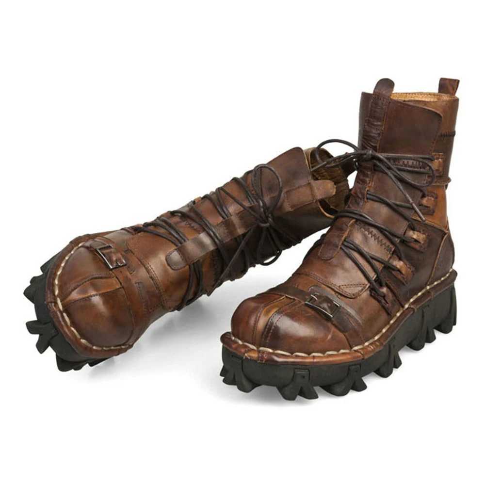 Motorcycle Boots Winter Men Retro Genuine Cow Leather Vintage Skull Punk Casual Martin Boots Moto Motorbike Biker Protective Gear W250811
