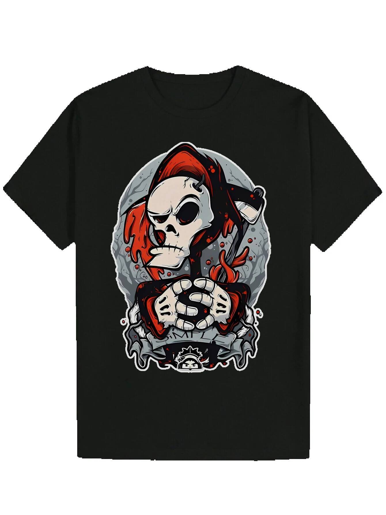 Men's Summer Graphic - Black Casual Crew Neck Polyester T-Shirt, Skull Knife Design, Short Sleeve, Machine Washable, Breathable T-Shirt Bold Prin