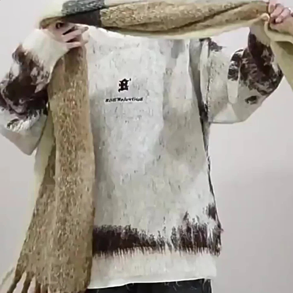 Mens Sweater Tie-Dye Contrast Color Knitted Sweater Streetwear Youth Campus Casual All-Match Long-Sleeve Top MenS Clothing 250805