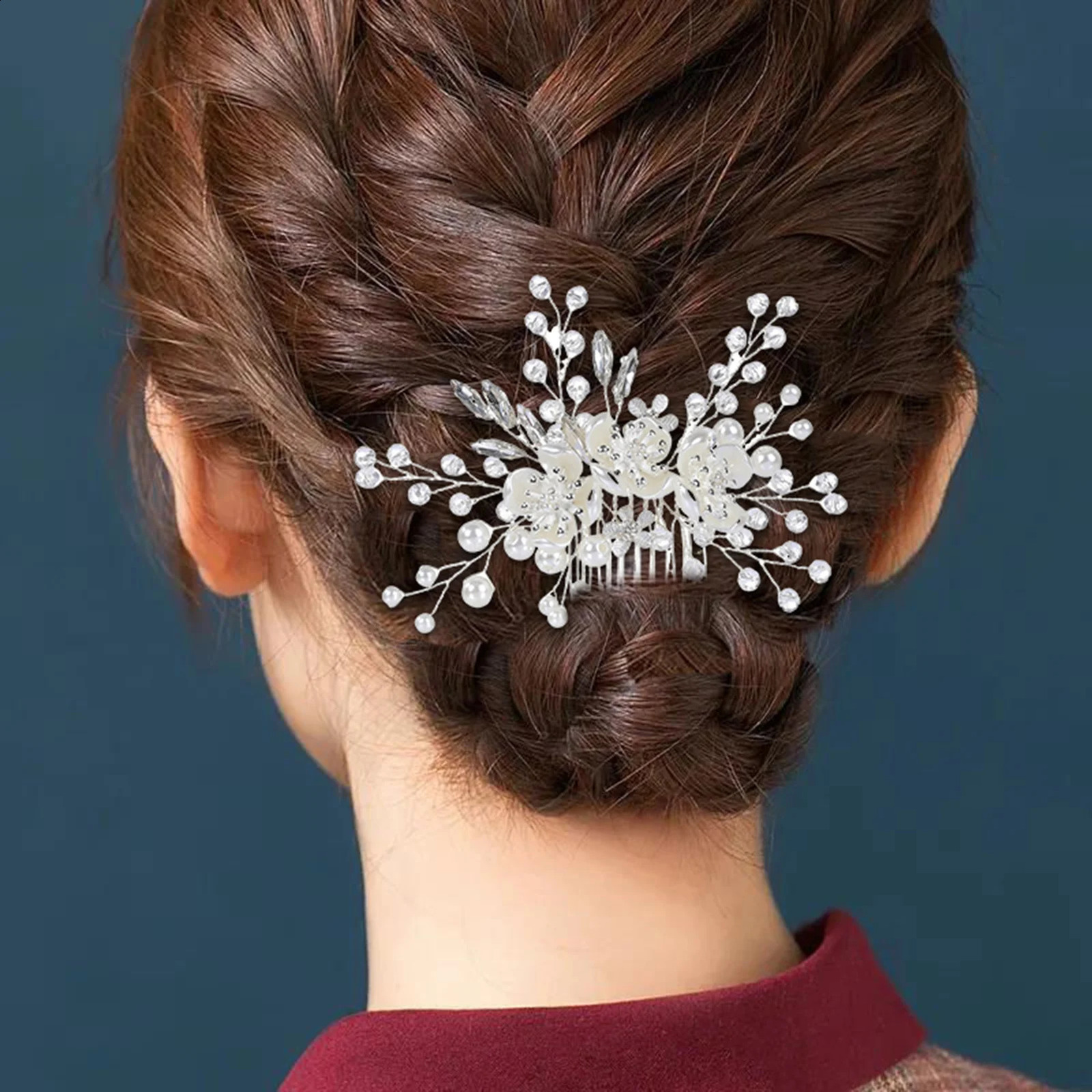 Bridal Hair Comb Pearl Tiaras for Women Crystal Flower Hairpin Clip Girl Party Wedding Accessories Marriage Head Jewelry 250804