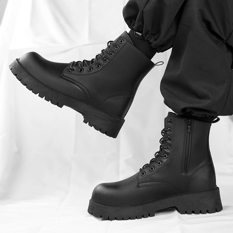 Couples casual boots four season mens and womens high top leather boots fashion thick soled non slip plus size outdoor boots 250805