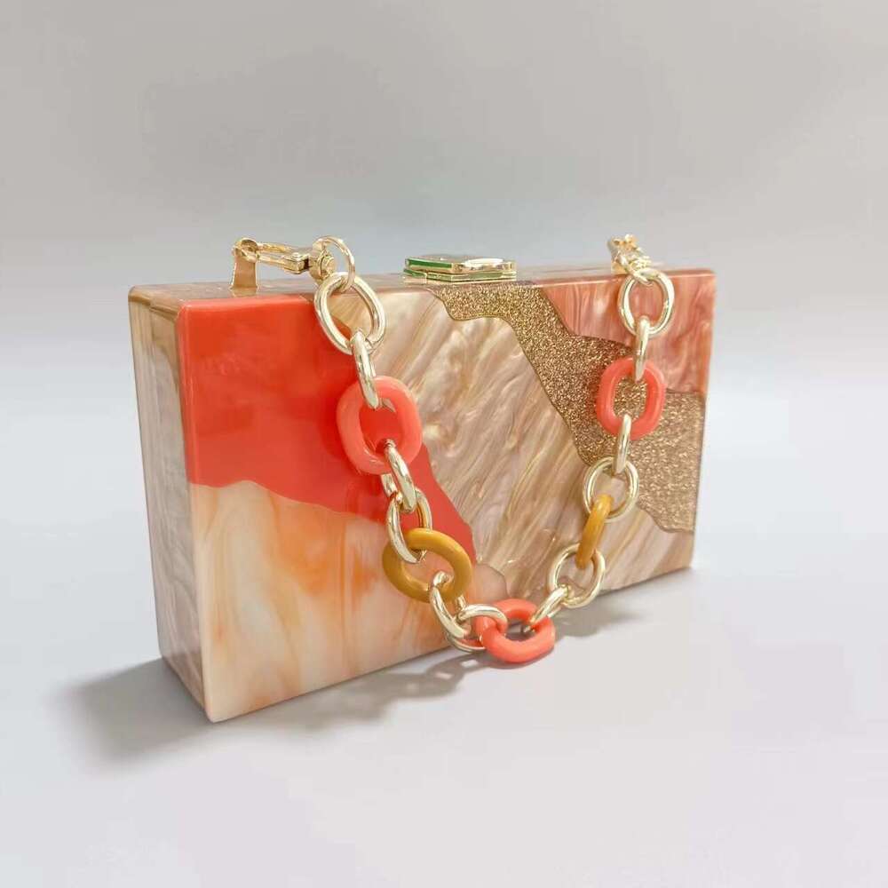 Women's New Spliced Acrylic Evening Single Shoulder Crossbody Wedding Banquet Clutch Chain Bag