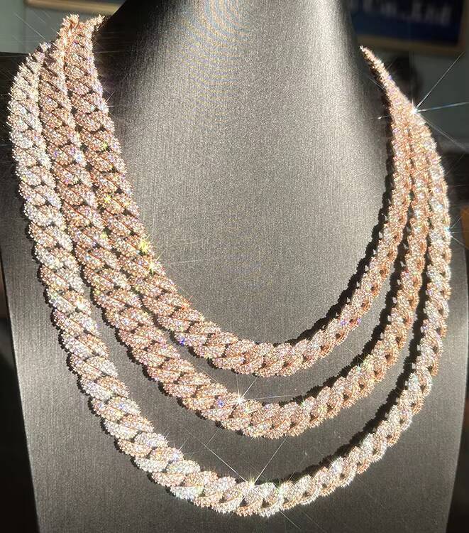 Hot Sale 6 to 13 mm Wide Hip Hop Ice Out Necklace Moissanite Cuban Chain Silver VVS Diamond Cuban Link Chain