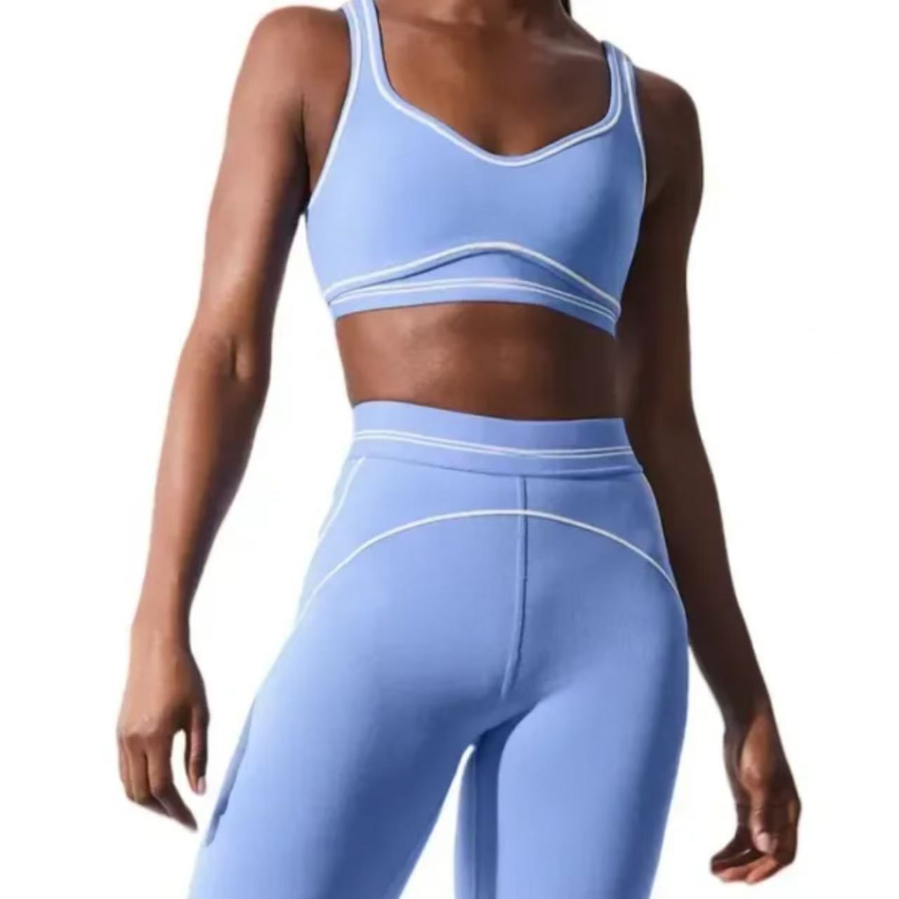 New 5A 2025 Set Seamless Tops Sports Heart Throb Bra+Leggings High End White Striped Low Back Dance Yoga Outfits Summer Women's Running Fiess Pilates Muse Suit