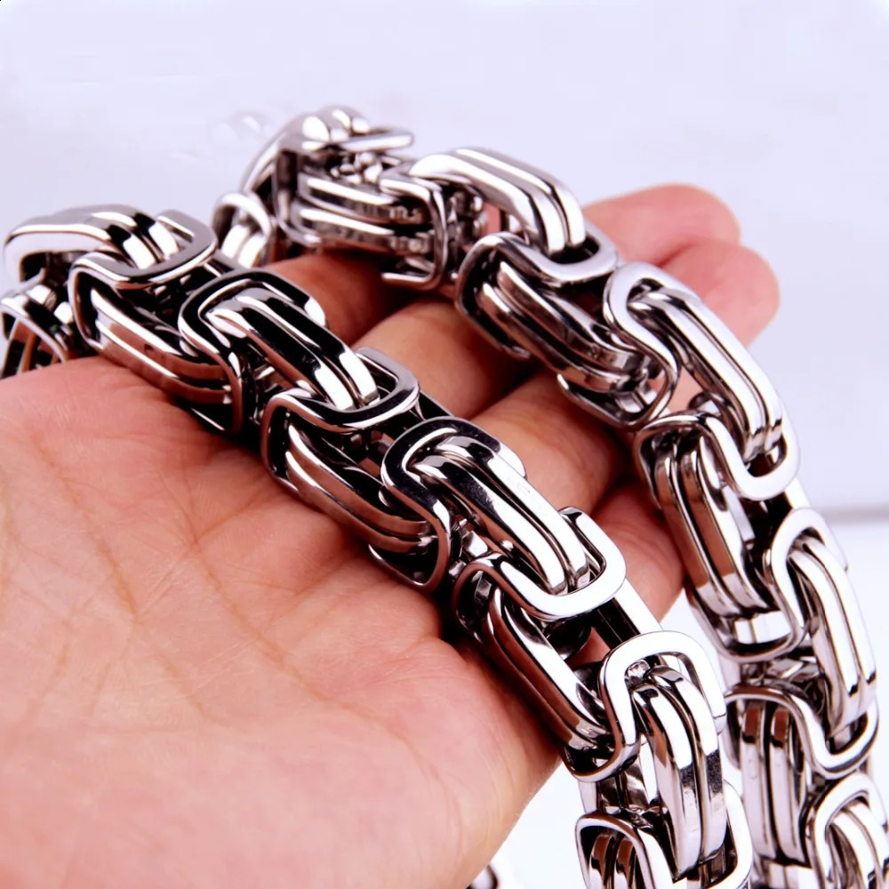 7-40 8/12/15MM Huge Heavy 316L Stainless Steel Silver Color Byzantine Chain Mens Necklace Fashion 250805
