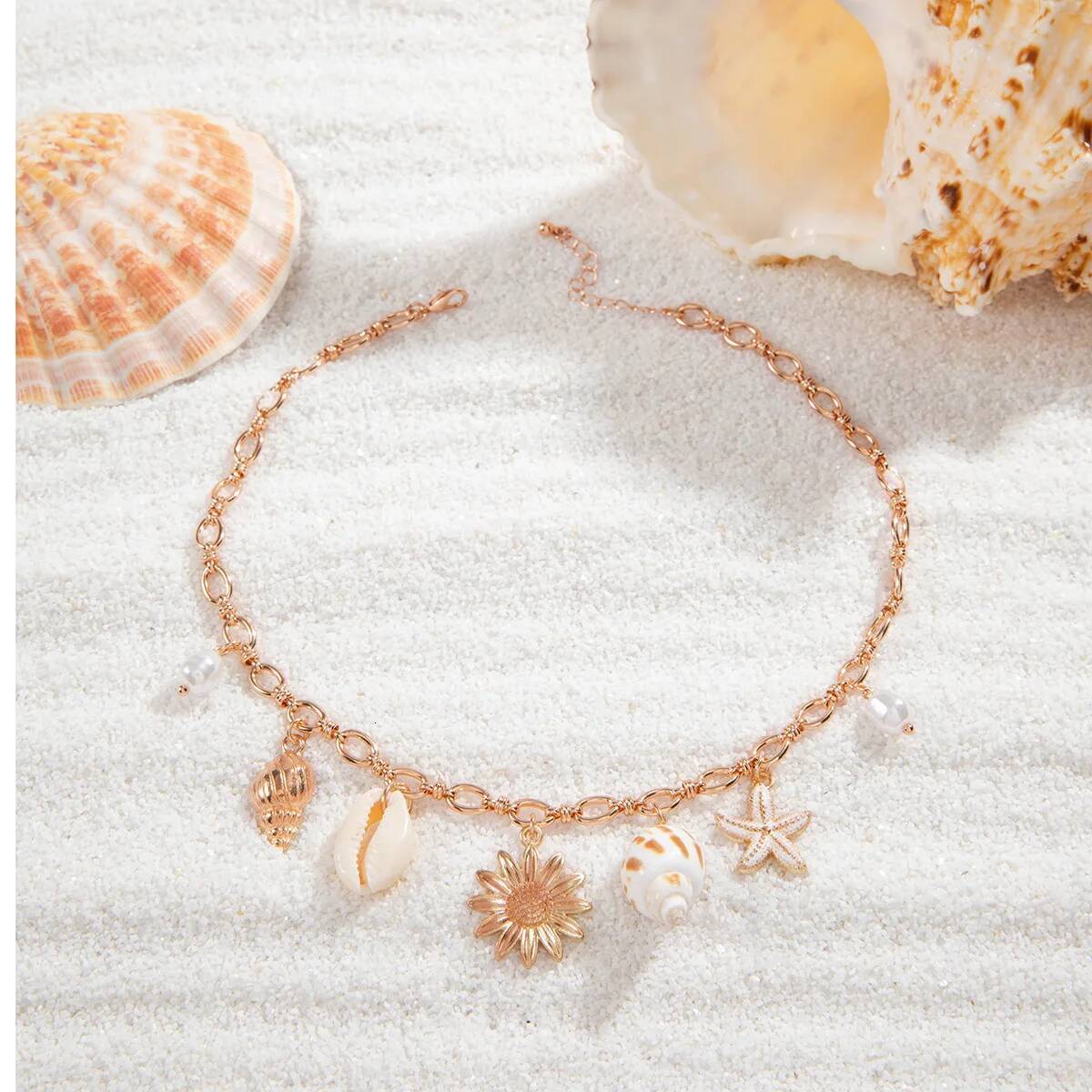 Kpop Boho Starfish Scallops Pendant Choker Necklace for Women Elegant Tassel Chain Suower Aesthetic Wed Beach Pearl Jewelry