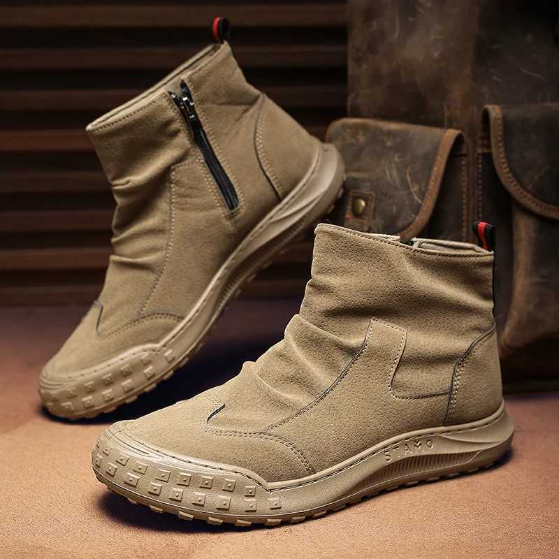Autumn and Winter New Mens Trendy Versatile Shoes British Retro Short Boots Wear-resistant and Anti-slip Mid-top Boots W250811